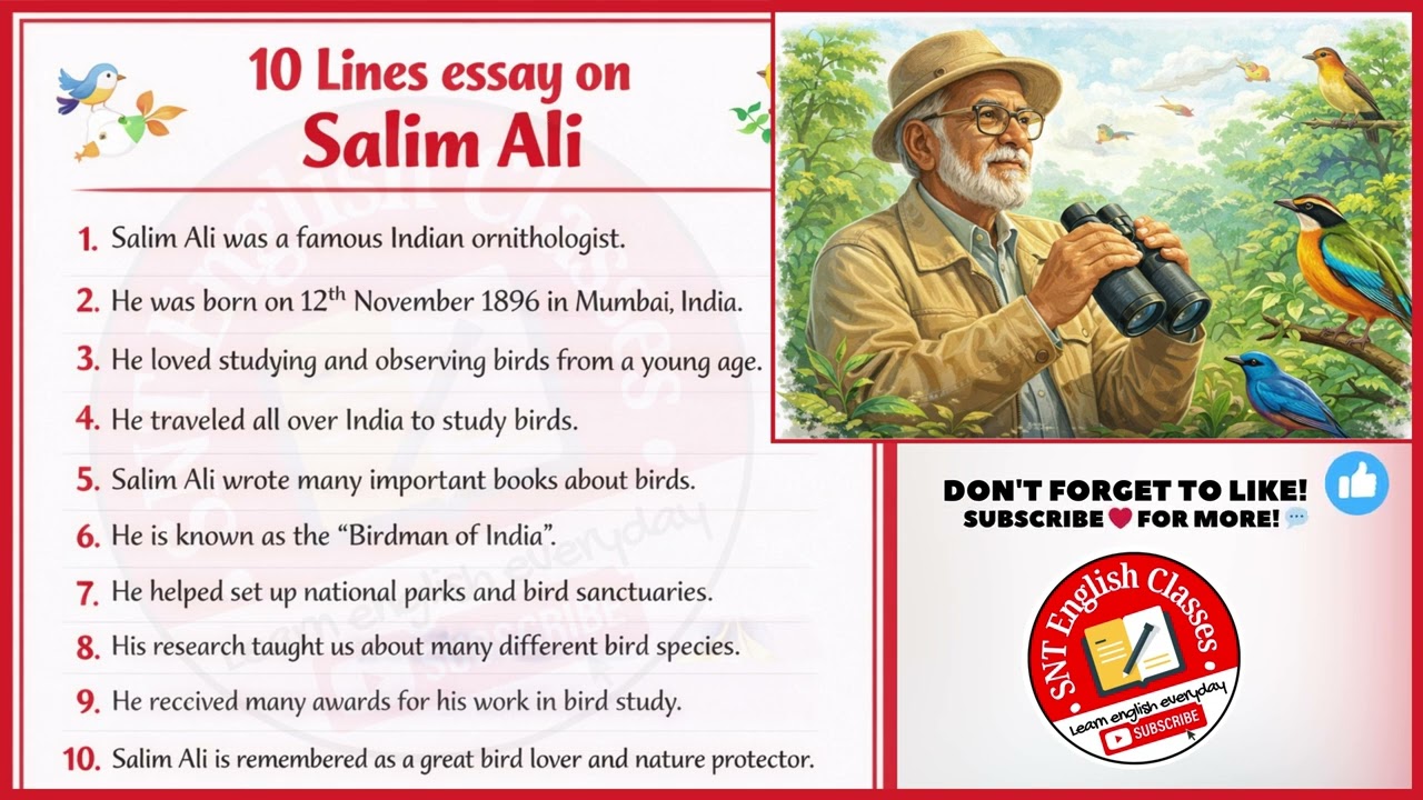 10 Lines Essay on Salim Ali | 10 Lines on Salim Ali | 10 Lines on Salim Moizuddin Abdul Ali