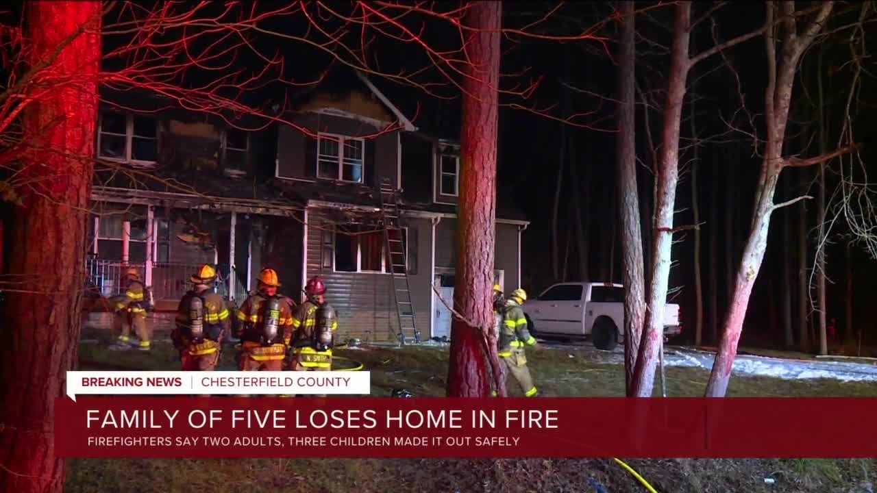 Chesterfield house fire displaces family of five, fire officials ...