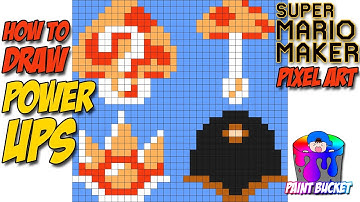 Super Mario Maker - All Exclusive Power-Ups - Nintendo 8-Bit Pixel Art Drawing Tutorial