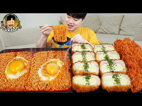 ASMR MUKBANG 직접 만든 계란 열라면 김밥 대왕 돈까스 먹방! RAMYEON & KIMBAP & PORK CUTLET MUKBANG EATING SOUND!