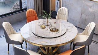 Modern 63" White Round Marble Modern Dining Table with Gold Steel Pedestal Base