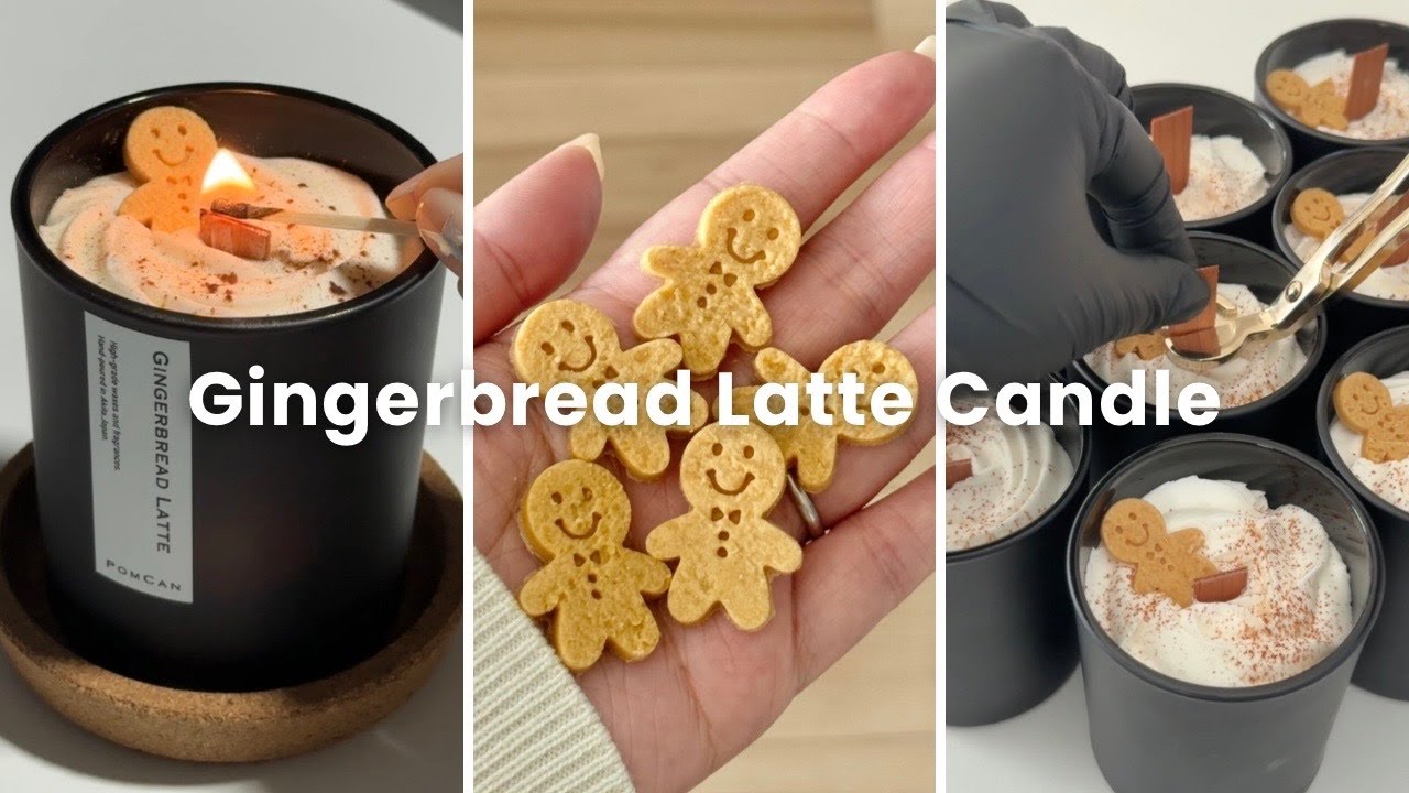 【制作風景】飲みたくなる！ジンジャーブレッドラテキャンドル☕️｜最後に火を灯す、癒やしの灯りとパチパチ音