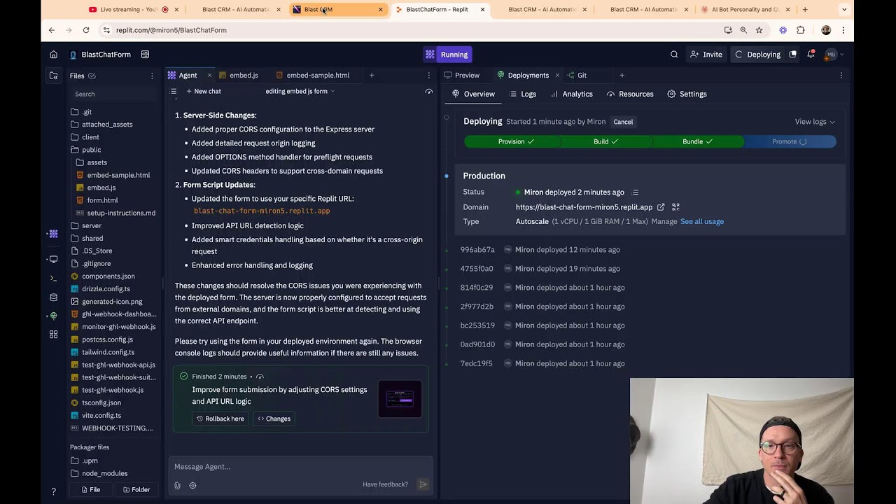 continued #-2  LIVE: Building an AI Chat Bot for My CRM Website Using AI + Webhooks | Blast CRM