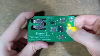 Simon game clone in a business card format.