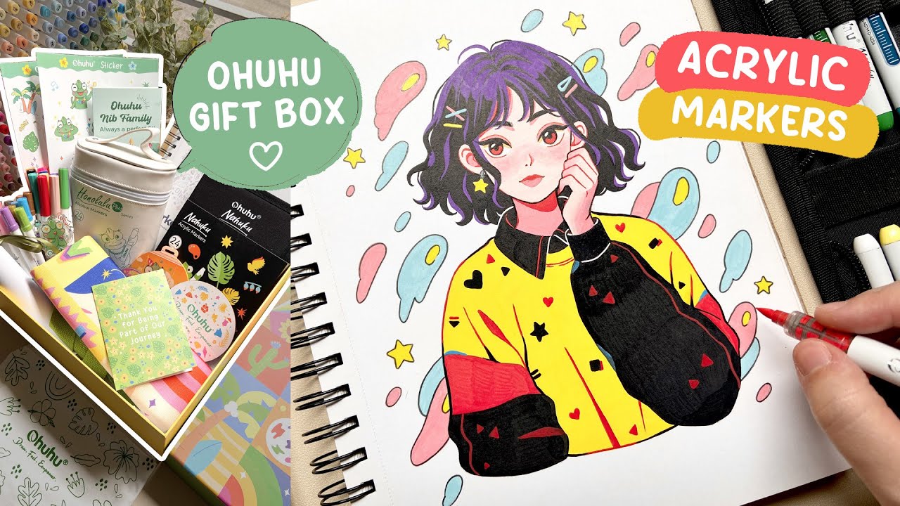 🍭 Unboxing Ohuhu Gift Box / New Ohuhu Nahuku Acrylic Markers Set Review
