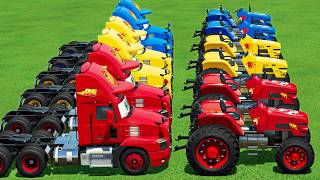 TRUCKS OF COLORS! TRANSPORT Small Lion TRACTORS with TESLA TRUCK! Farming Simulator 22 screenshot 1