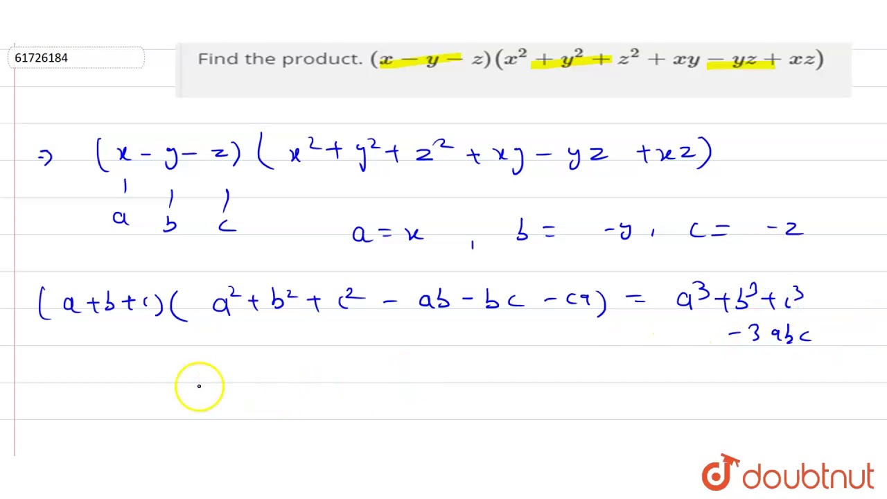 Find The Product ` X Y Z X 2 Y 2 Z 2 Xy Yz Xz ` Youtube