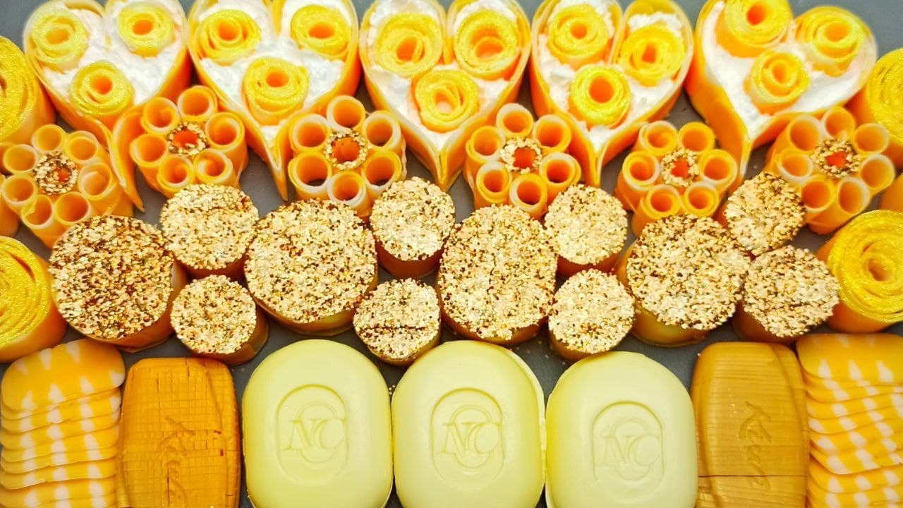 ASMR Soap💛✨ Cutting soap cubes💛Soap boxes with starch and glitter✨Soap plates💛cubos de jabón✨