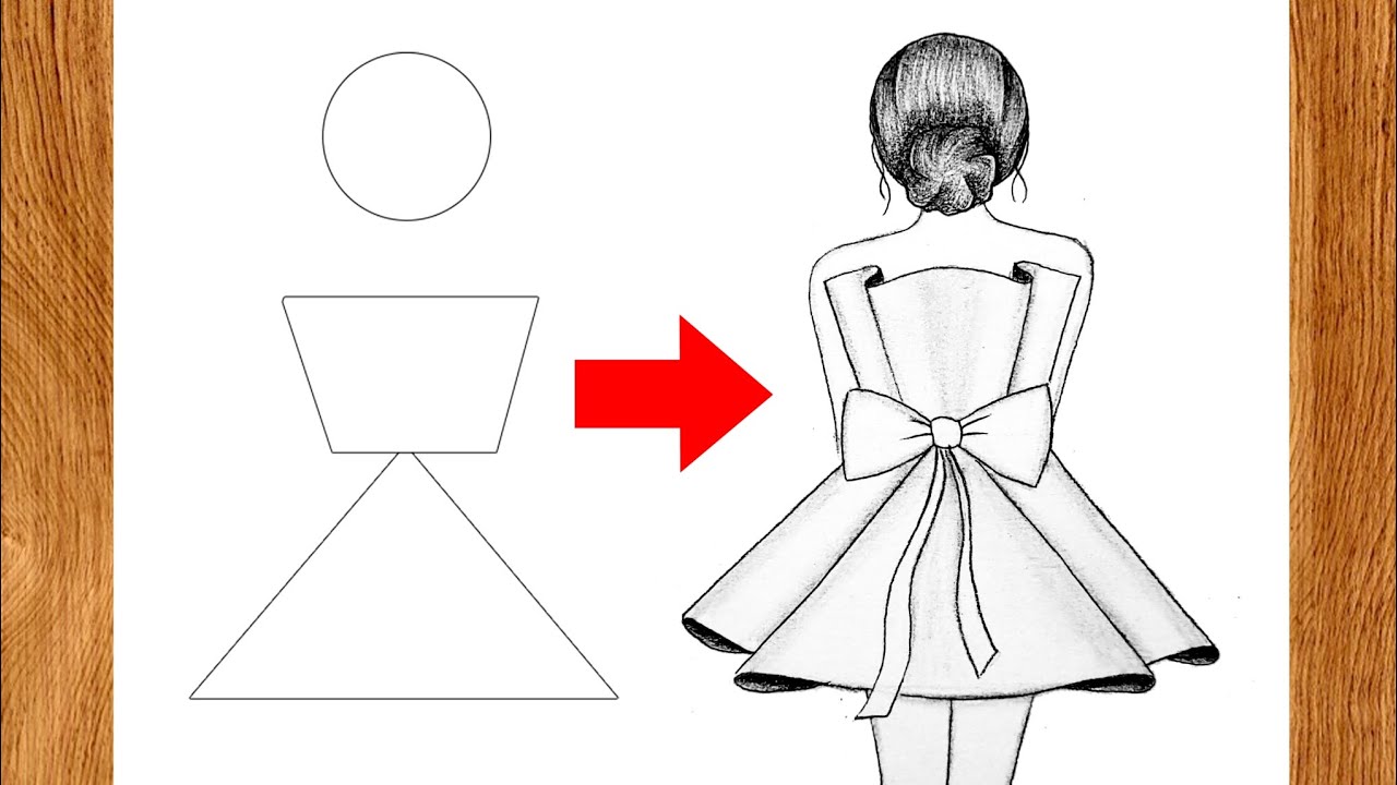 How to draw a girl with beautiful dress easy step by step - YouTube
