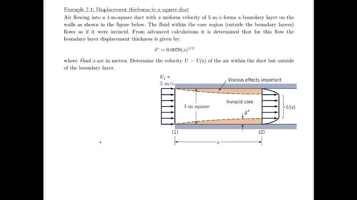 Example 7.1 - Displacement thickness in a square duct