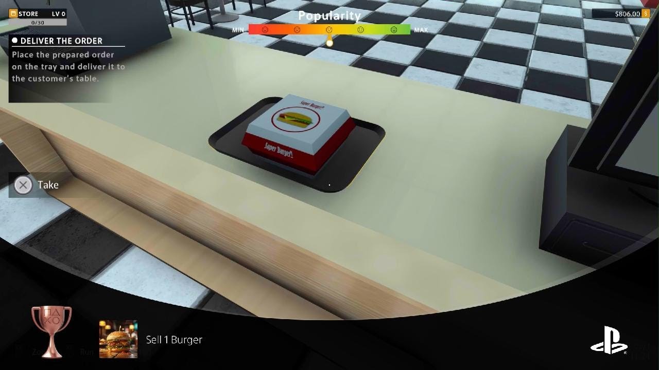 Street Food Restaurant Owner Sell 1 Burger Trophy PlayStation 5 PS5 Game Guide simulation cooking