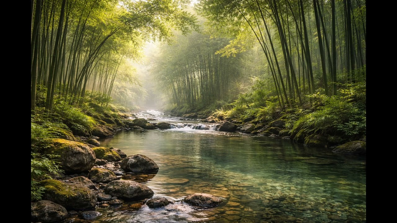 tranquil river bamboo forest 2 Hour TV Wallpaper