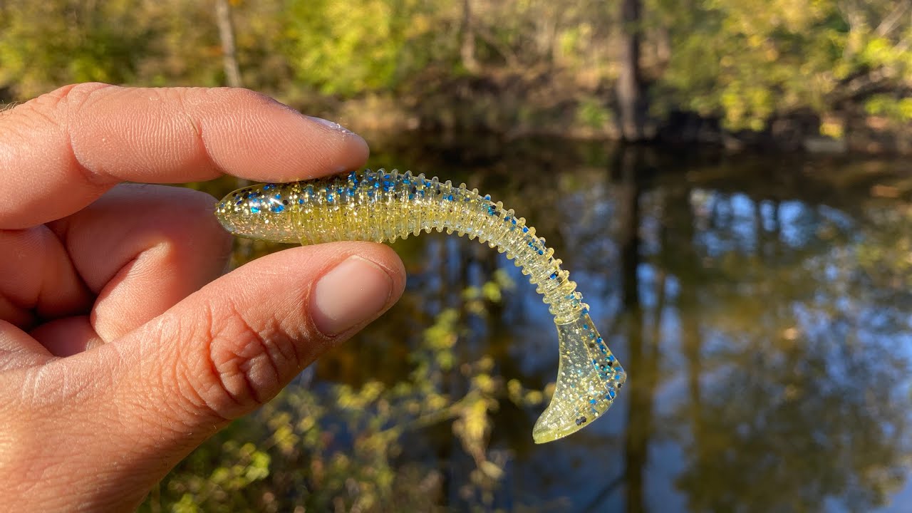 Indiana White River Fishing Ozark Trail paddle tail swim bait