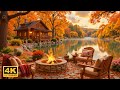 Cozy Autumn Morning on the Porch 🍁 Gentle Piano Music &amp; Fireplace Sounds for Calm and Focus