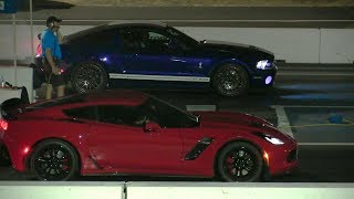 New 2017 Corvette z06 vs Shelby GT500 - 1\/4 mile drag race,exhaust sound and top speed