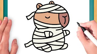 Cómo Dibujar Una Capibara Momia Kawaii - Dibujo Fácil Paso A Paso