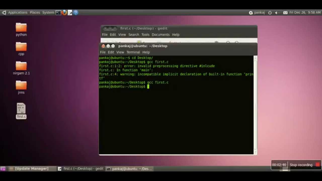 How to write, compile and execute c program in linux (ubuntu) - YouTube