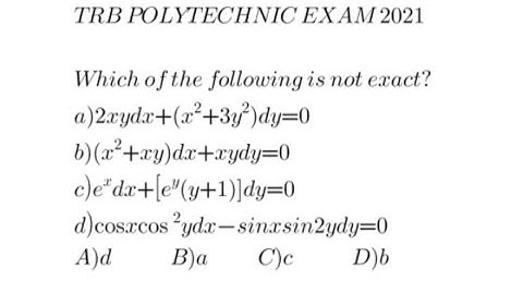Exact Differential Equation | Trb Polytechnic Exam 2021 | Differential Equation  Solved |
