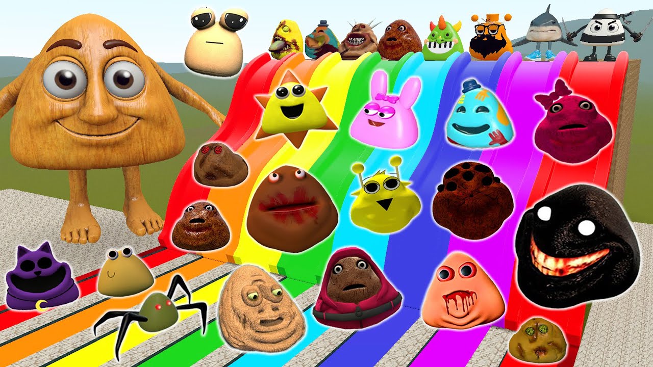 DESTROY ALL NEW 3D POU BOU'S REVENGE & ITALIAN BRAINROT FAMILY in RAINBOW SLIDE Garry's Mod