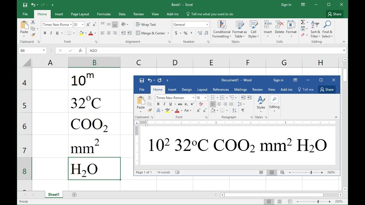 command for subscript in word