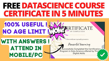 FREE DATASCIENCE CERTIFICATE IN 5 MINUTES | FREE DATASCIENCE QUIZ WITH CERTIFICATE IN 5 MINUTES