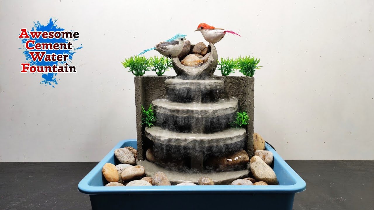 DIY Awesome Latest Indoor Tabletop Cement Waterfall Fountain - YouTube