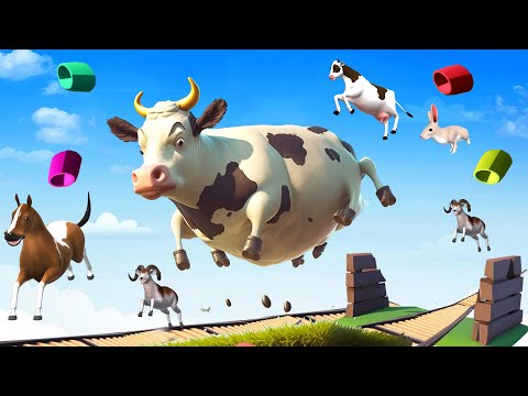 Crazy Cow Parkour - IMPOSSIBLE PARKOUR Games with Cow Horse Pig Sheep Farm Animals Comedy Videos 3D