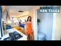 Yacht Vibes DIY Van Tour - Skylight, Quartz Countertops, Bamboo, Shower, King Size bed