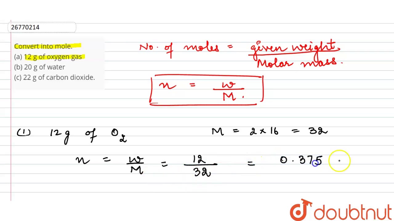 How Do You Convert 12G Of Oxygen Gas To Moles?