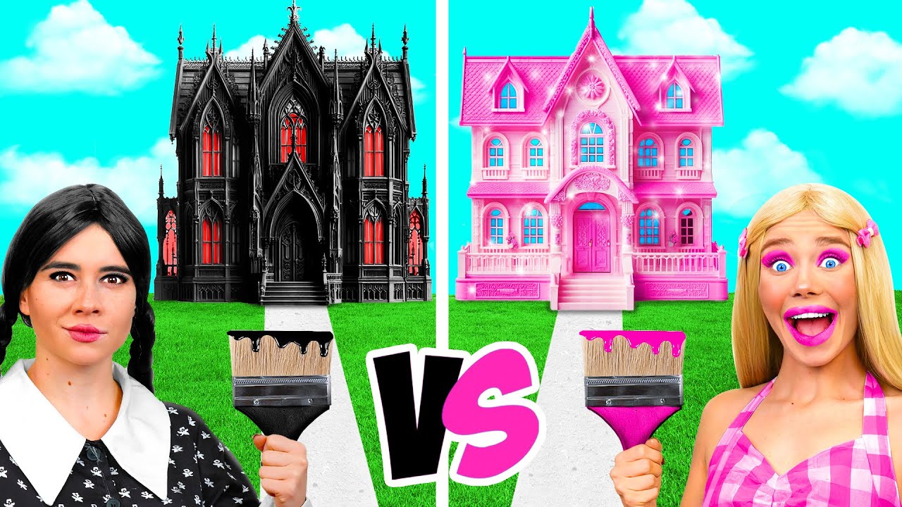Wednesday Protiv Barbie Kuće sa Jednom Bojom Izazov BaRaDa Gold Challenge