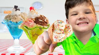 Caleb LEARNS to make HOMEMADE ice cream with MOM!