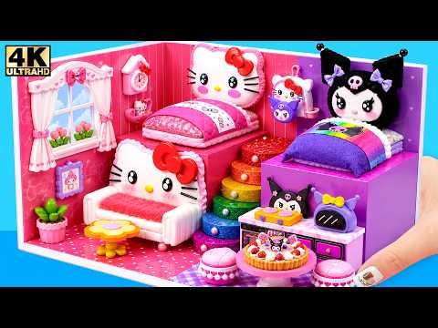 Make Hello Kitty House with Cute Bedroom, Purple Room Kuromi, Rainbow Stairs❤️DIY Miniature House