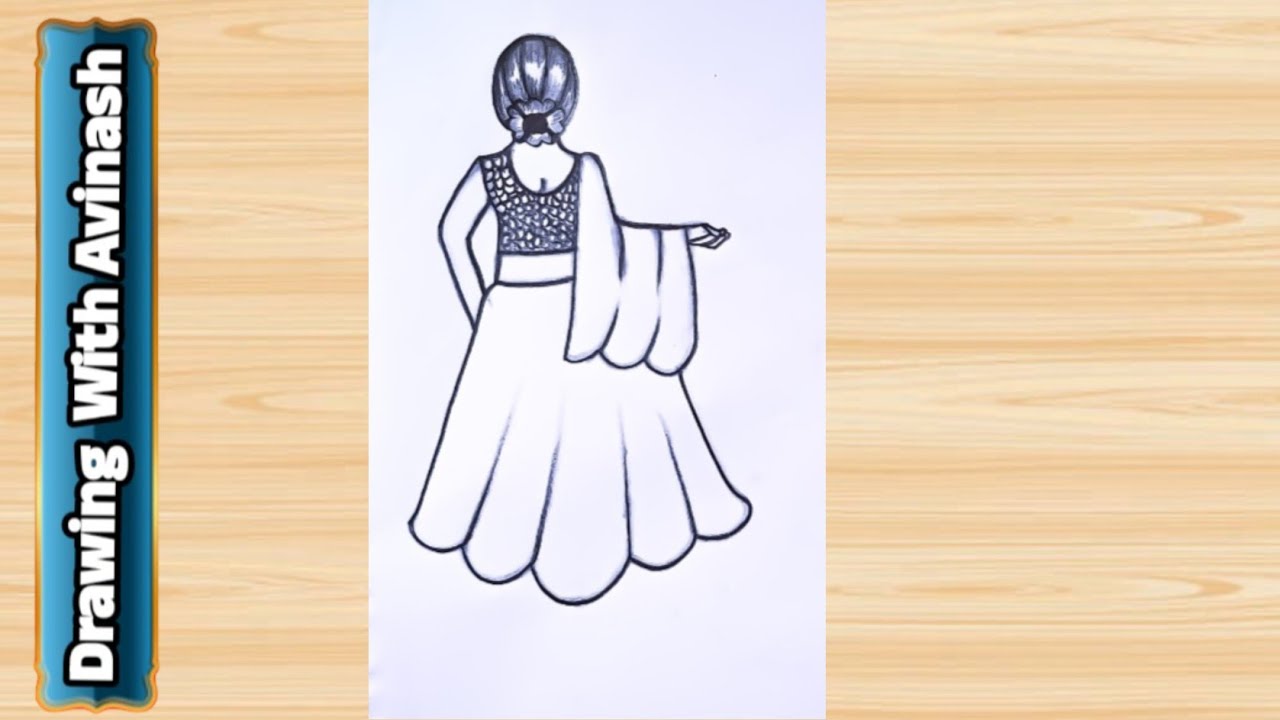 How To Draw Girl With Lahenga👧🙏|| Girl Beautiful Lehenga Drawing || Girl Backside Drawing With Saree