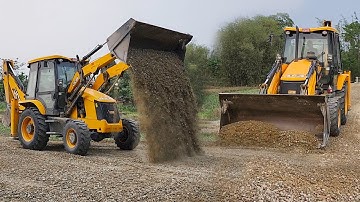 Grading and Leveling Road With JCB Backhoe - Experience JCB Operator Gravelling Village Road