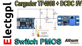 Cargador de Batería TP4056 con Switch Conmutador PMOS y DCDC Boost MT3608 | Sponsor Altium Designer