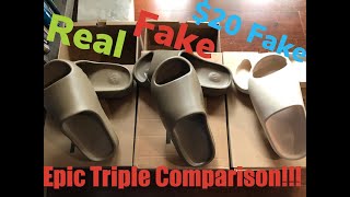 ADIDAS YEEZY SLIDE REAL VS FAKE VS $20 CHEAP PAIR! HOW TO SPOT A REPLICA!!!