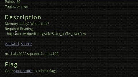 SquareCTF 2022 | Pwn1 writeup | RCE in Buffer Overflow by NC
