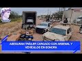 Aseguran tráiler cargado con arsenal y vehículos en Sonora