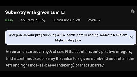 Subarray with given sum  _ geeksforgeeks