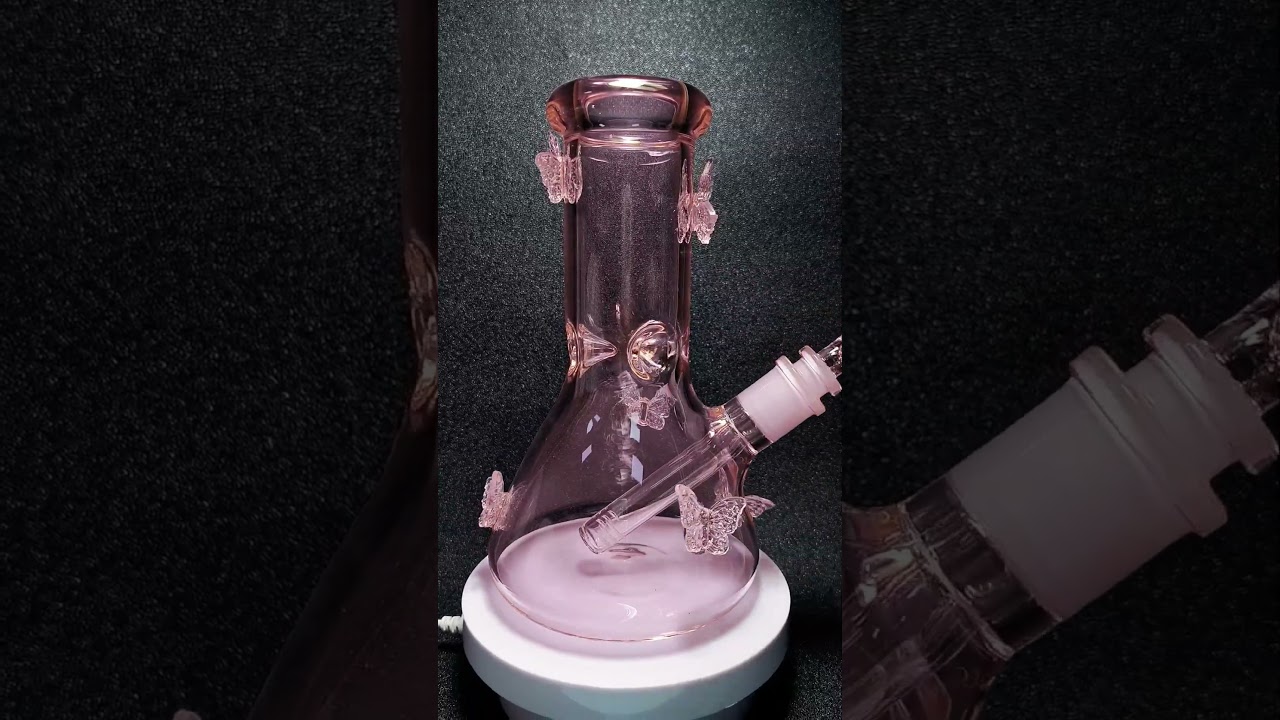 8″ Pretty Pink Butterfly Beaker Glass Bong – Fairy Vibes Only