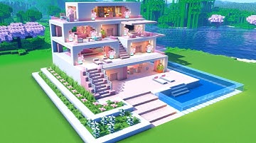 Minecraft How to Build a Cherry Blossom Modern House Tutorial #