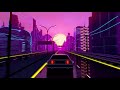 Driving in retro futuristic neon city screensaver 4k