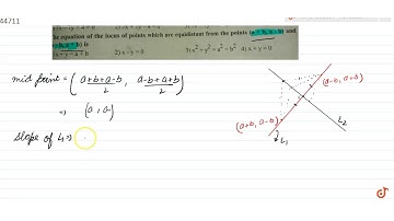 The equation of the locus of points which are equidistant from the points `(a + b, a -b)` and `...