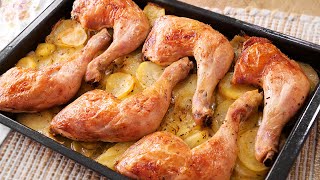 Pollo al Horno Asado con Patatas y Cebolla - Receta muy Fácil, Económica y Abundante