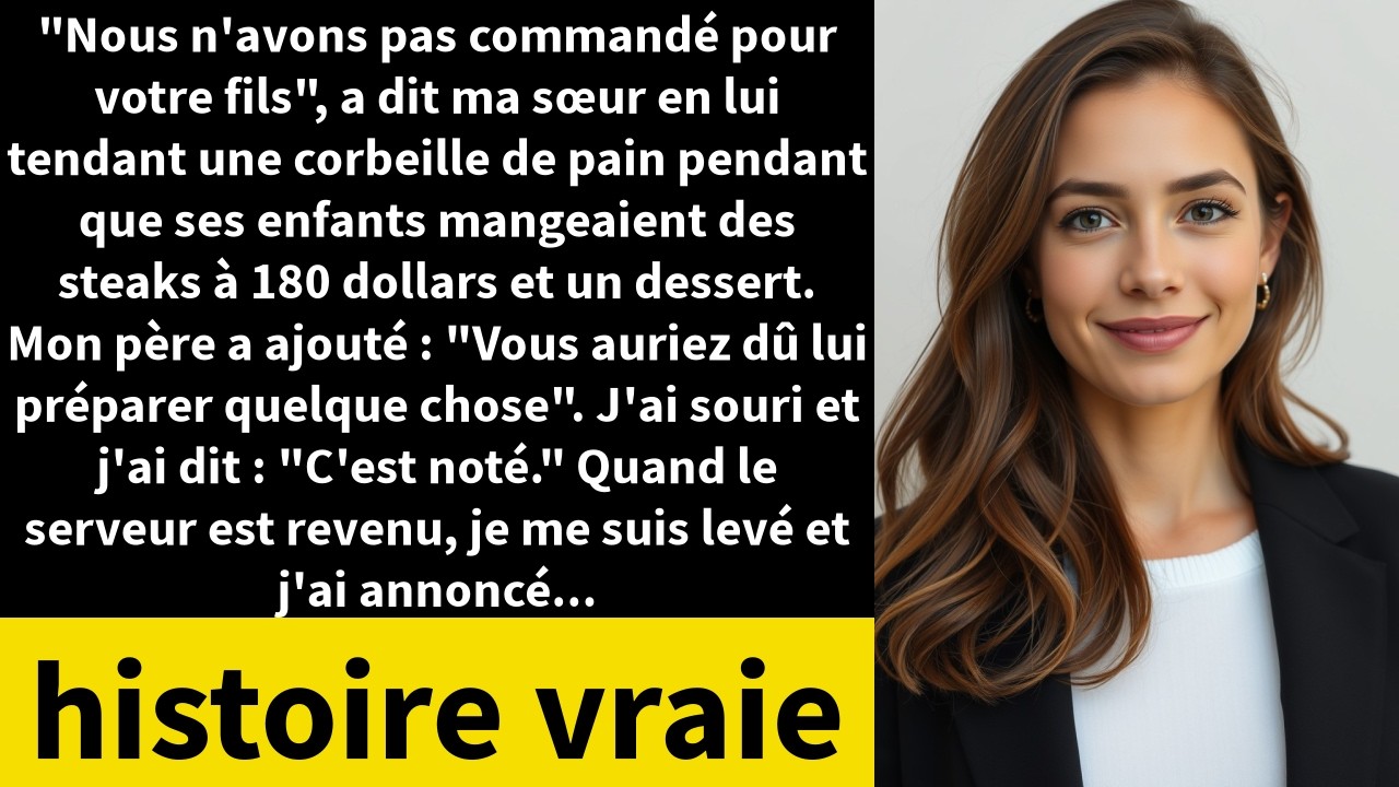 Ce soir-là, ma sœur a poussé un panier de petits pains froids vers mon fils de neuf ans pendant que ses enfants dévoraient des steaks wagyu à la feuille d'or. Mon père m'a dit que j'aurais dû...