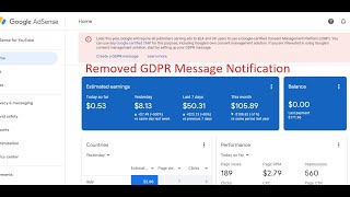 Create GDPR Message | Today AdSense Notification 2023 | How to solved online