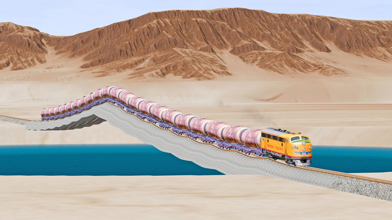 Trains vs Upwarded Triangulated Rail Tracks - Beamng Drive