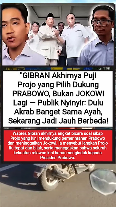 Gibran Puji Projo Dukung Prabowo, Publik Soroti Perubahan Sikapnya! #shorts #viralvideo