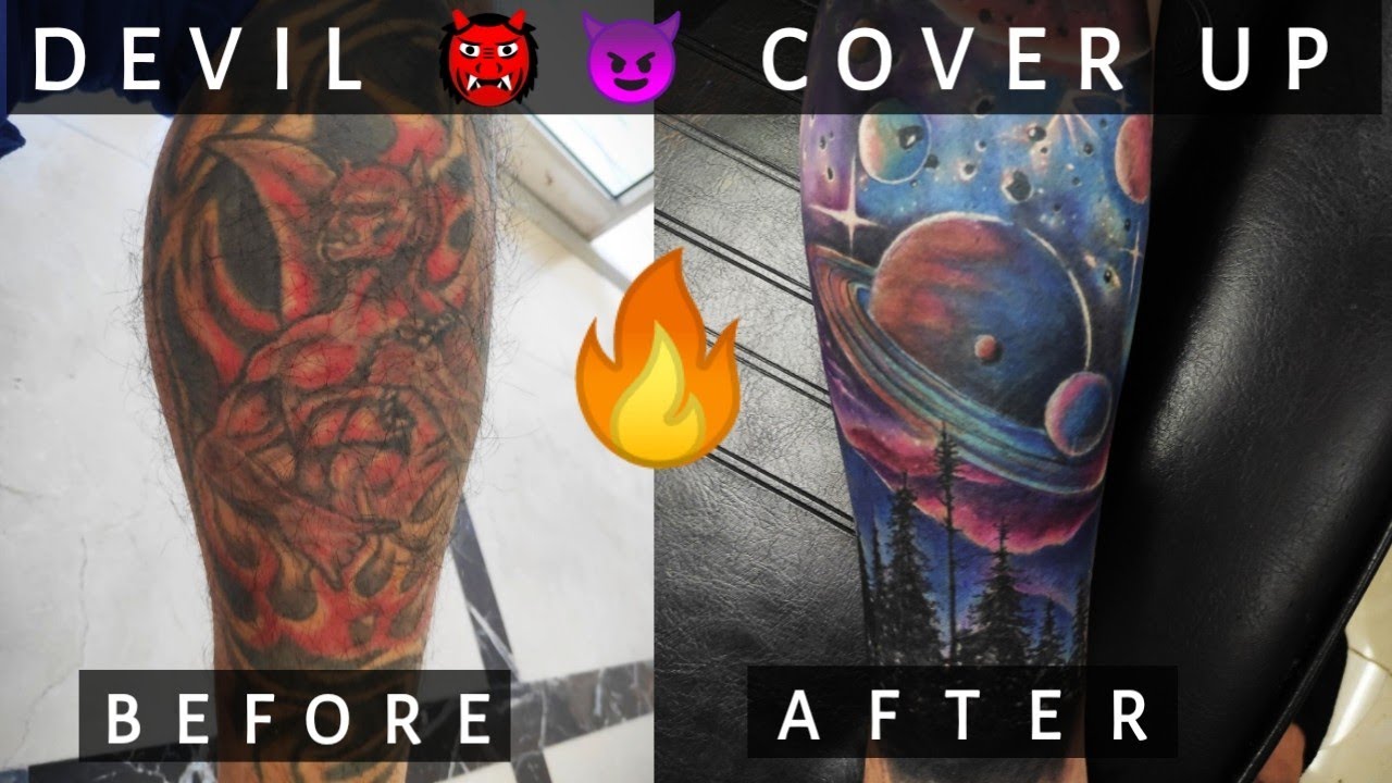 FROM DEVIL👿 TO UNIVERSE 🌠 - BEFORE AND AFTER TATTOO COVER UP