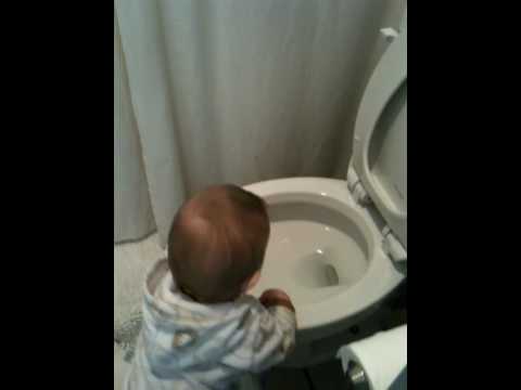 Baby playing in the toilet! So funny! - YouTube